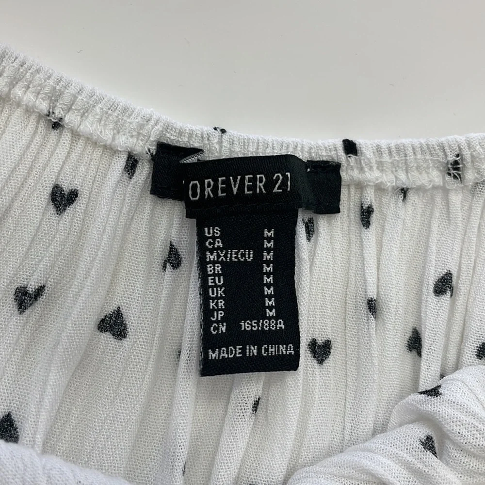 White/ Black Heart Puff Sleeve Top - Picture 9 of 15